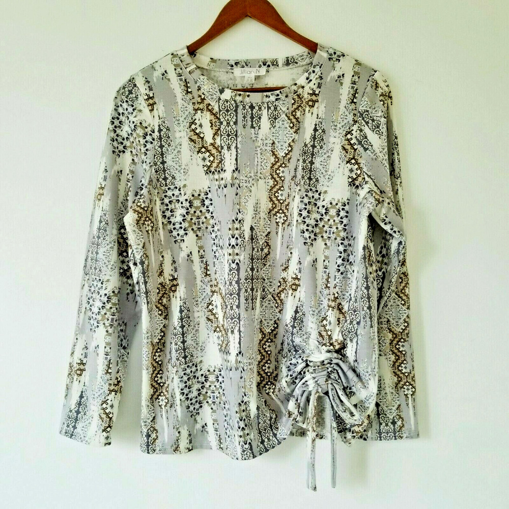 Jillian N multicolor long sleeve Pullover Top corrugated with a tie - Size M